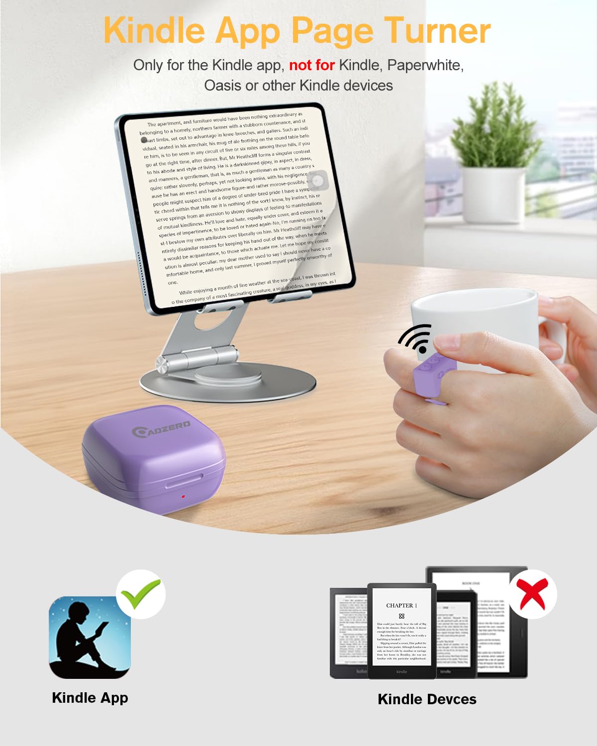 Remote Control for TikTok, Page Turner for Kindle App, Bluetooth Camera Video Recording Remote, Scrolling Ring for TIK Tok, iPhone, iPad, iOS, Android - Purple