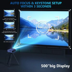 【 Auto Focus/Keystone】Android TV 4K Projector with Wifi 6 & Bluetooth,Xnoogo1300ANSI Smart Projector Support 6D Keystone,Dolby,PPT,Outdoor Movie Projector 4K+ with Netflix/Roku/YouTube streaming Apps