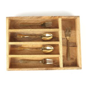 alpha living home utensil organizer for kitchen drawers, 5 compartments utensil drawer organizer, wooden silverware tray for drawer, cutlery organizer in drawer