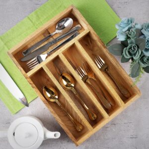 Alpha Living Home Utensil Organizer for Kitchen Drawers, 5 Compartments Utensil Drawer Organizer, Wooden Silverware Tray for Drawer, Cutlery Organizer in Drawer