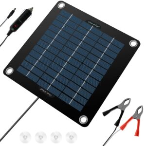 upgraded 10w solar panel kit, 12v waterproof solar trickle charger, portable solar powered charger kit with 4 suction cups, lightweight high efficiency car battery maintainer for car boat rv