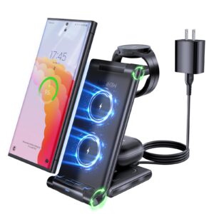 wireless charging station for samsung,mankiw foldable 3 in 1 fast charger station for galaxy s24 s23 s22 s20 ultra z flip fold 5/4/3galaxy watch 6/5/4/3buds