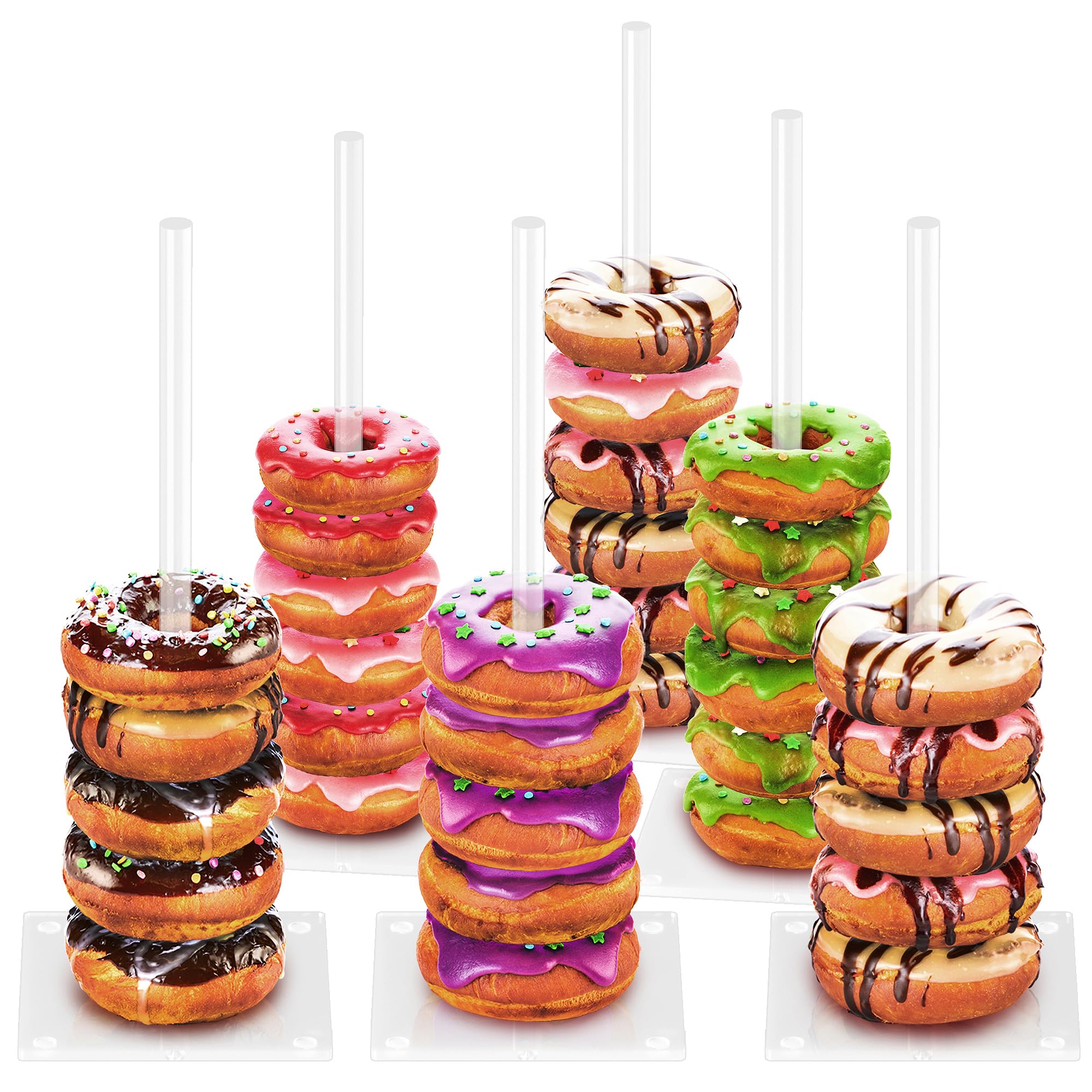 AWTBDP Acrylic Donut Stand Pack of 6, Bagel Display Tower for Dessert Table, Doughnut Holder Stacker Tower for Bridal Showers Birthday, Wedding, Baby Shower, Christmas, Party Supplies