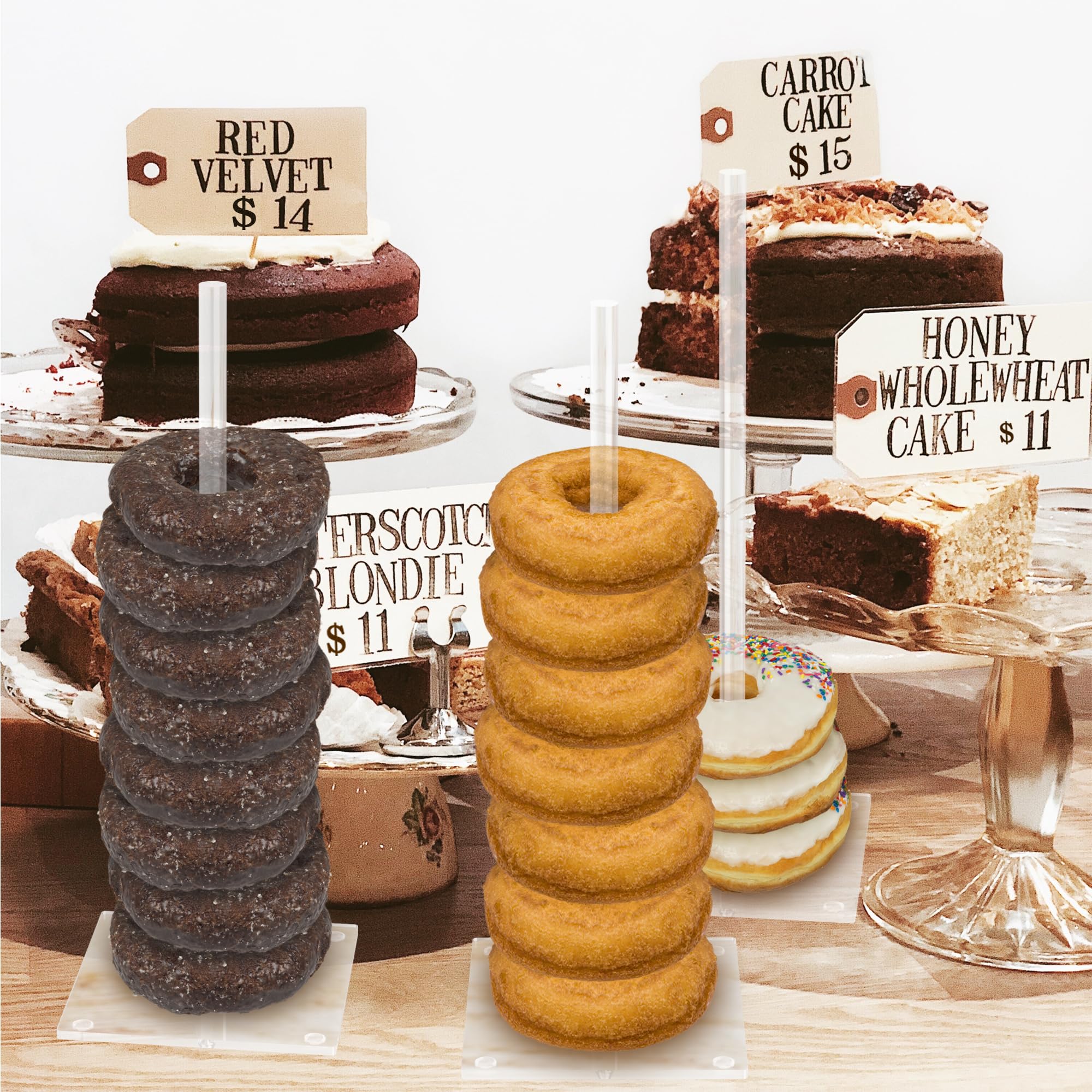 AWTBDP Acrylic Donut Stand Pack of 6, Bagel Display Tower for Dessert Table, Doughnut Holder Stacker Tower for Bridal Showers Birthday, Wedding, Baby Shower, Christmas, Party Supplies