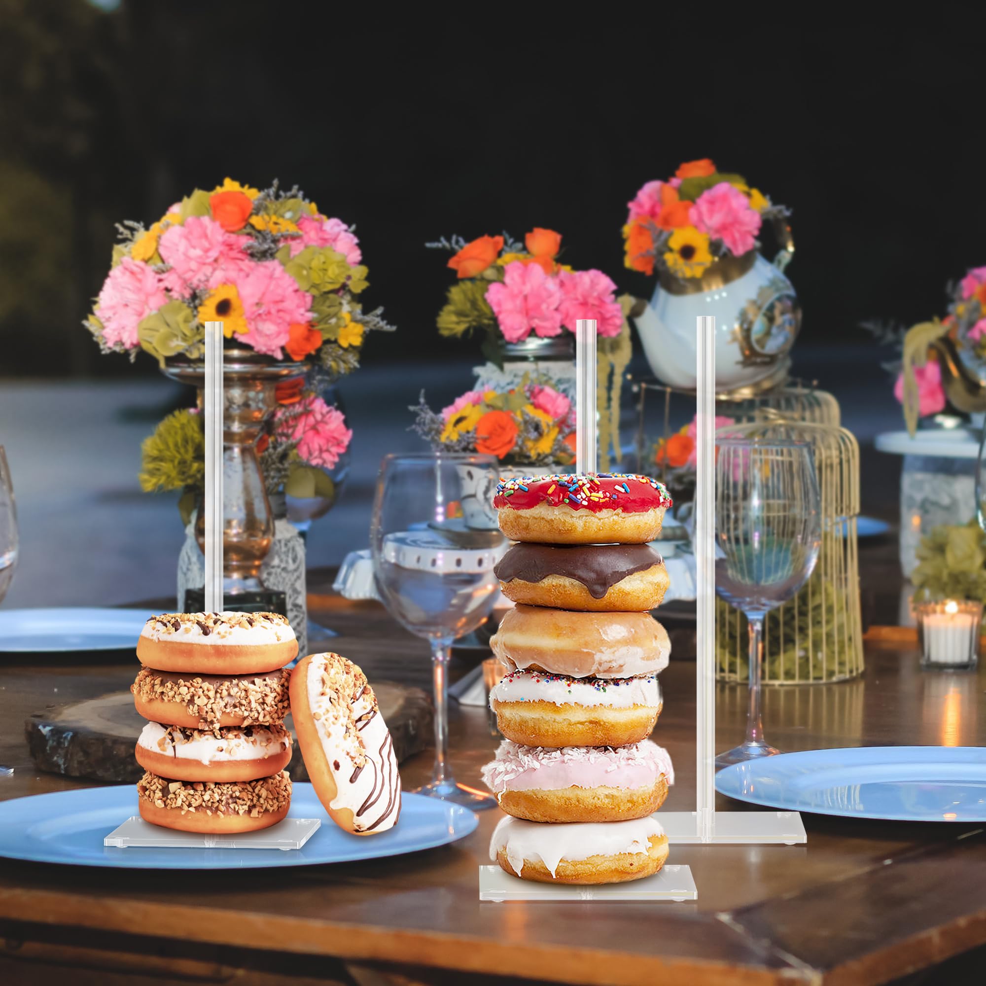 AWTBDP Acrylic Donut Stand Pack of 6, Bagel Display Tower for Dessert Table, Doughnut Holder Stacker Tower for Bridal Showers Birthday, Wedding, Baby Shower, Christmas, Party Supplies