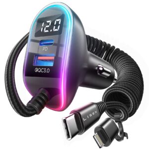 [apple safe certified] usb c car charger adapter lisen 96w cigarette lighter usb charger fast charging for iphone car charger with 2-in-1 pd36w car charger for iphone 15 pro max plus samsung ipad