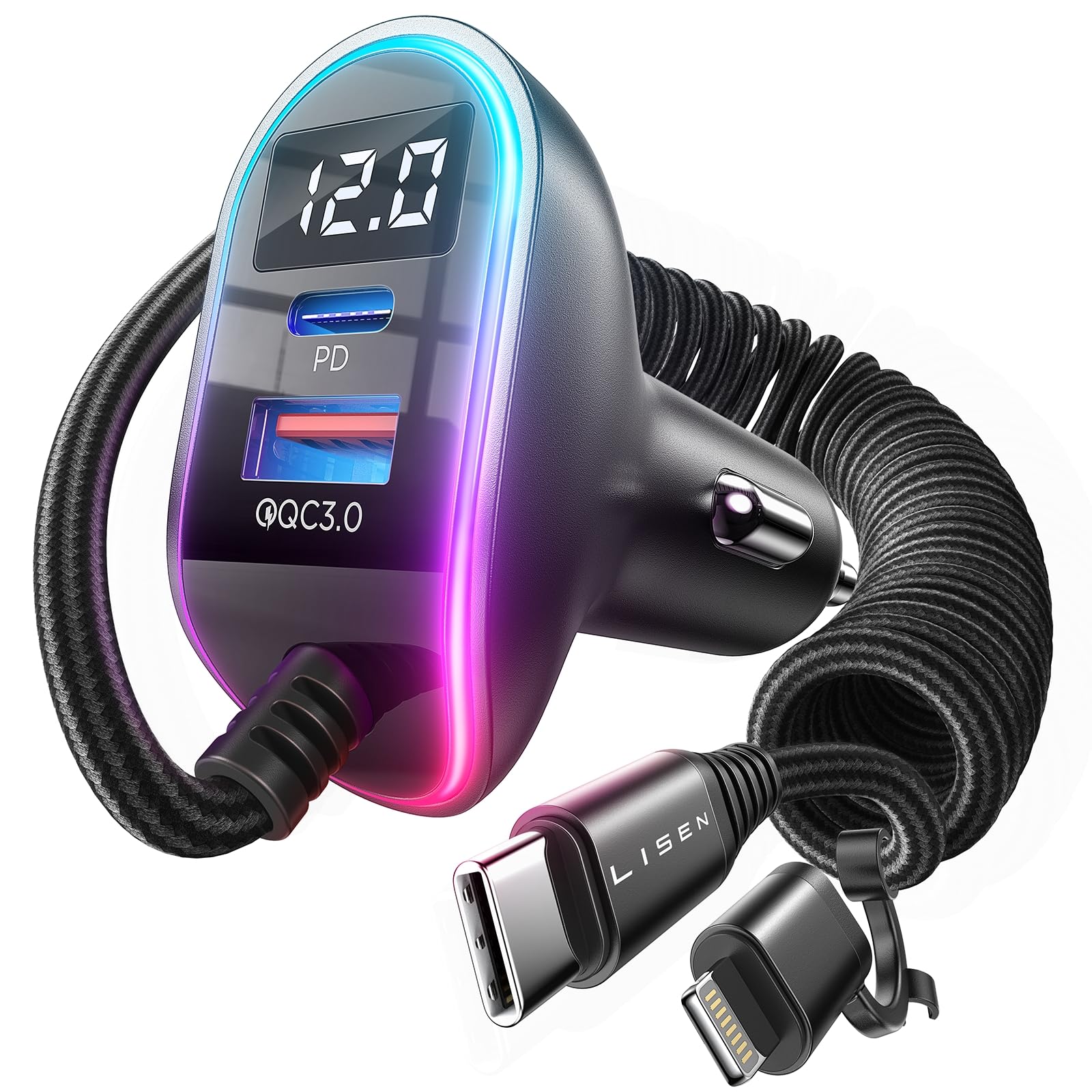 [Apple Safe Certified] USB C Car Charger Adapter LISEN 96W Cigarette Lighter USB Charger Fast Charging for iPhone Car Charger with 2-in-1 PD36W Car Charger for iPhone 15 Pro Max Plus Samsung iPad