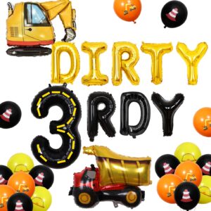 wonmelody construction 3rd birthday party decorations dirty 3rdy dump truck balloon banner party decorations black gold excavator roadblock barricade construction decors for 3rd years old boy