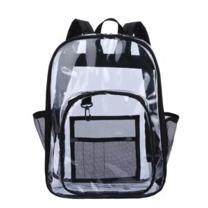 fei fan pvc fashion transparent backpack, heavy duty transparent backpack xl, men, women, daily life, work, travel. (black)