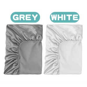 GUNTAIL 2 Pack Satin Soft Crib Sheet for Baby with Sensitive Hair Silky Baby Mattress Sheet White and Gray Unisex 52’’x28’’x8’’ Fitted Sheets