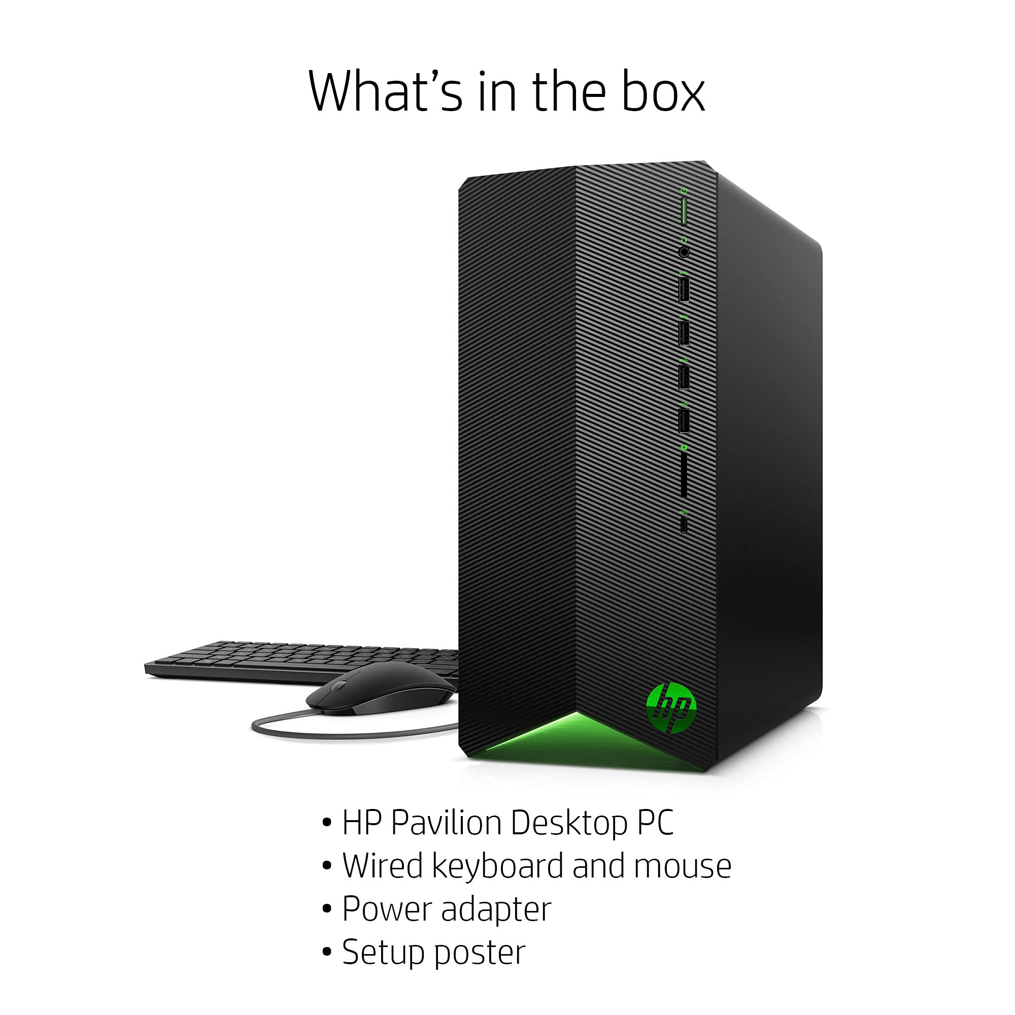 HP Pavilion Gaming Desktop, AMD Radeon RX 5500, AMD Ryzen 5 5600G Processor, 32 GB RAM, 1TB SSD, 1TB HDD, Windows 11 Home, 9 USB Ports, Keyboard and Mouse Combo, Pre-Built PC Tower, Black