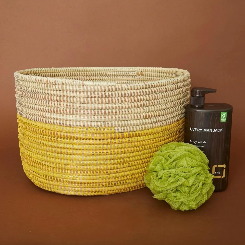 Senegalo Large Handwoven Open Oval Storage Basket (Yellow)