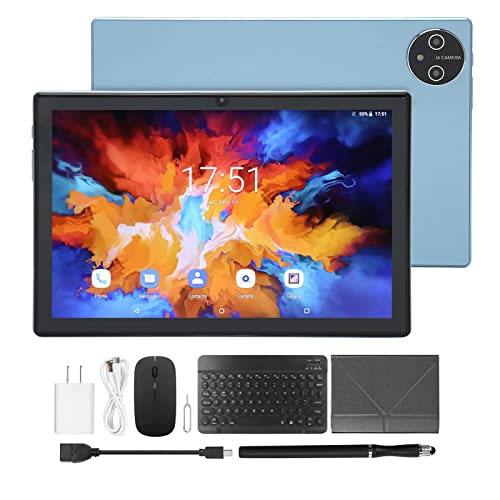 FECAMOS 2 in 1 Tablet PC, 10.1 Inch Tablet 5G WiFi 512GB Dual Camera RGB Mouse Expandable 4G LTE MT6755 Octa Core with Stylus Pen for Entertainment (Blue)