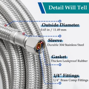 Refrigerator Water Line for Ice Maker Braided - 30' Pex Water Supply Lines Hose for Fridge Outlet Box with 1/4 Comp Fitting