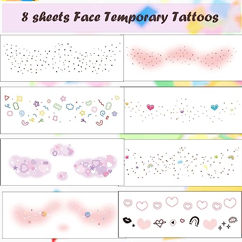 Tazimi Sweet Face Tattoos for Girls Women-8 Sheets Freckle Tattoos -6 Sheets Glitter Butterfly Temporary Tattoos for Halloween Parties Festival Makeup Rave Accessories Face Tattoos Sticker