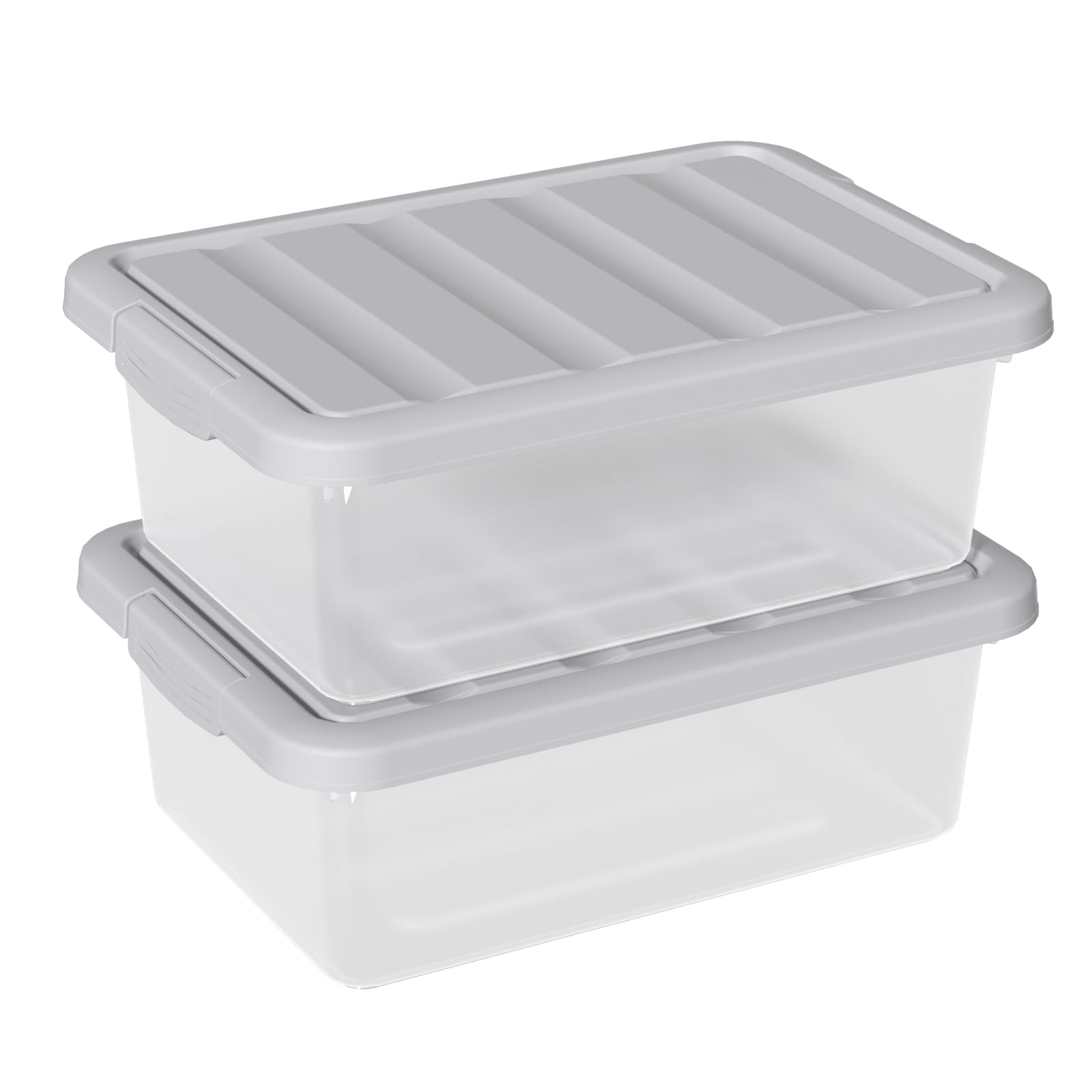 Buyitt 14 Quart Plastic Clear Storage Bin, Stackable Latching Box with Grey Lid, 2 Packs