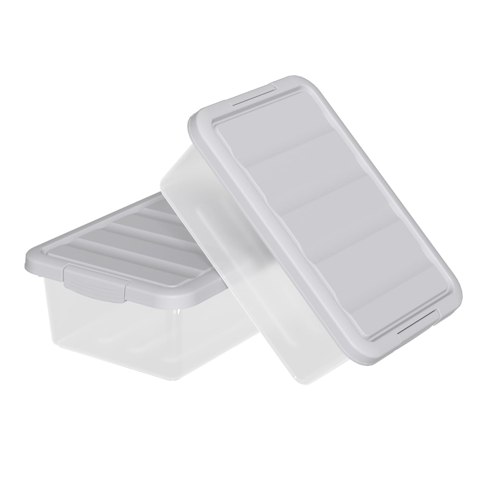 Buyitt 14 Quart Plastic Clear Storage Bin, Stackable Latching Box with Grey Lid, 2 Packs