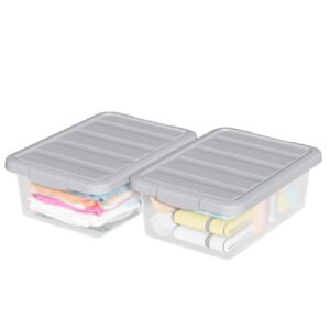 Buyitt 14 Quart Plastic Clear Storage Bin, Stackable Latching Box with Grey Lid, 2 Packs