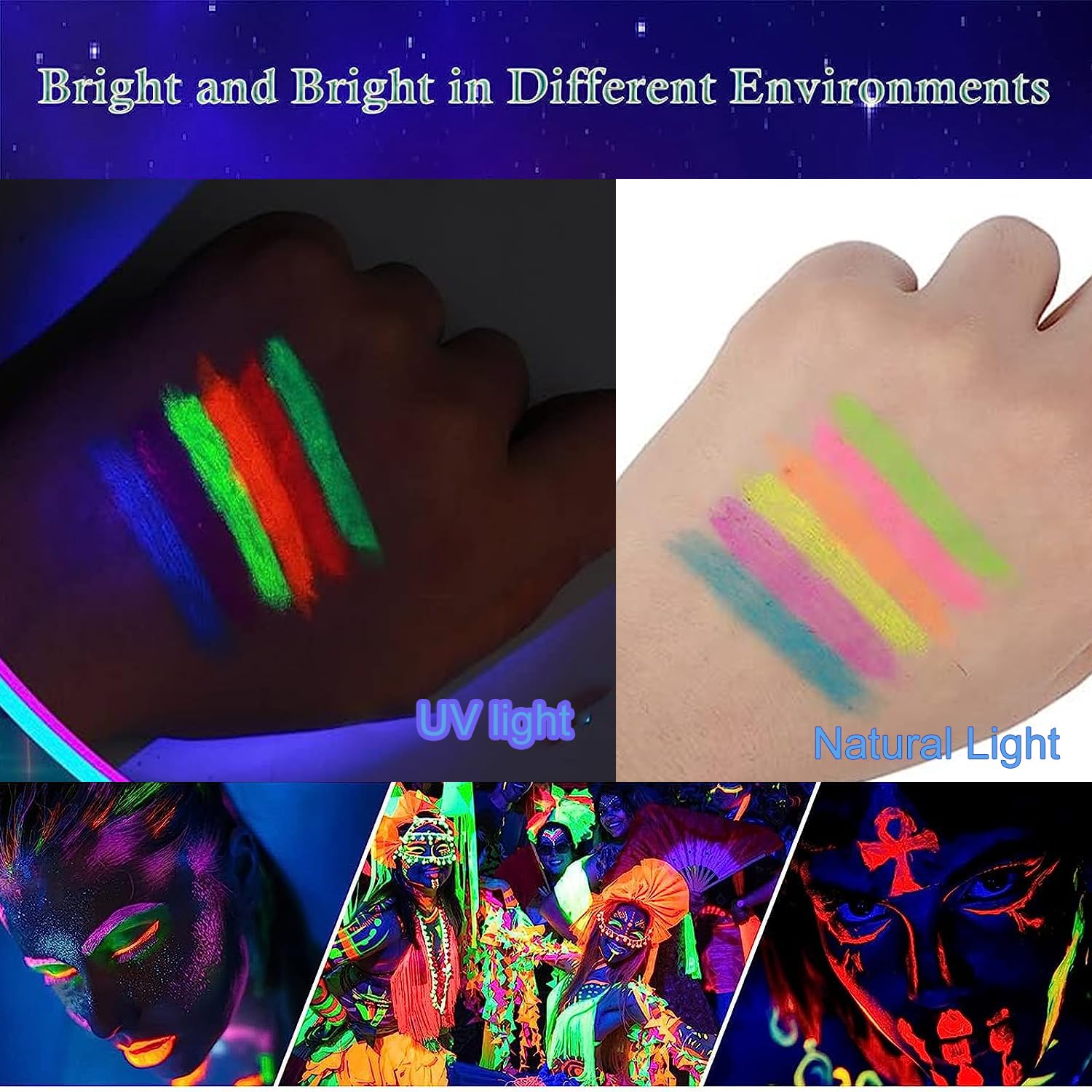 12 Pieces Glow Blacklight Face & Body Paint Makeup, Glow in The Dark Face Painting Kit Neon Paint Sticks for Kids Adult Halloween Glow Party