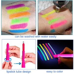 12 Pieces Glow Blacklight Face & Body Paint Makeup, Glow in The Dark Face Painting Kit Neon Paint Sticks for Kids Adult Halloween Glow Party