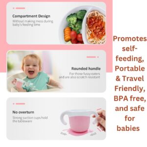 mutualproducts - Baby Feeding Set 7-Piece | Baby Led Weaning Utensils Set Includes Suction Bowl and Plate, Baby Spoon and Fork, Sippy Cup | Baby Feeding Supplies Set (Pink-White)