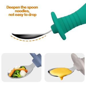 4 Pcs Baby Spoons Toddler Spoons for Self Feeding, Kids Spoons with Silicone Round Handle, Stainless Steel Toddler Utensils Children Safe Silverware Set, Anti-Choke Design, BPA Free