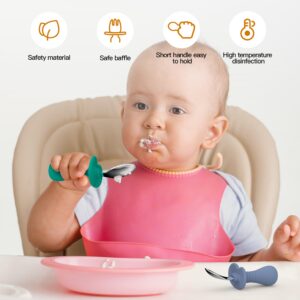 4 Pcs Baby Spoons Toddler Spoons for Self Feeding, Kids Spoons with Silicone Round Handle, Stainless Steel Toddler Utensils Children Safe Silverware Set, Anti-Choke Design, BPA Free