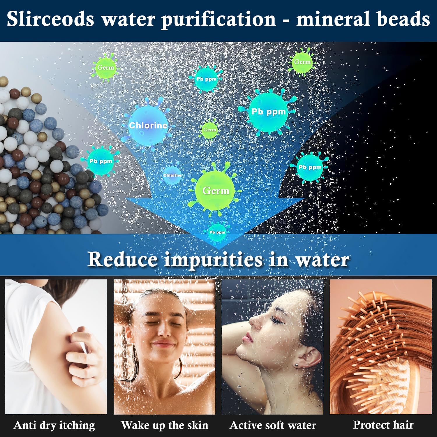 (6pack) Slirceods Filtered Shower Head Filter Replacement，for Hard Water, Mineral Stone Beads for Purifying Water, Remove Chlorine and Other Impurities