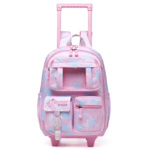 htgroce rolling backpack for girls school bookbag with wheels for elementary student wheels roller trolley luggage suitcase pink