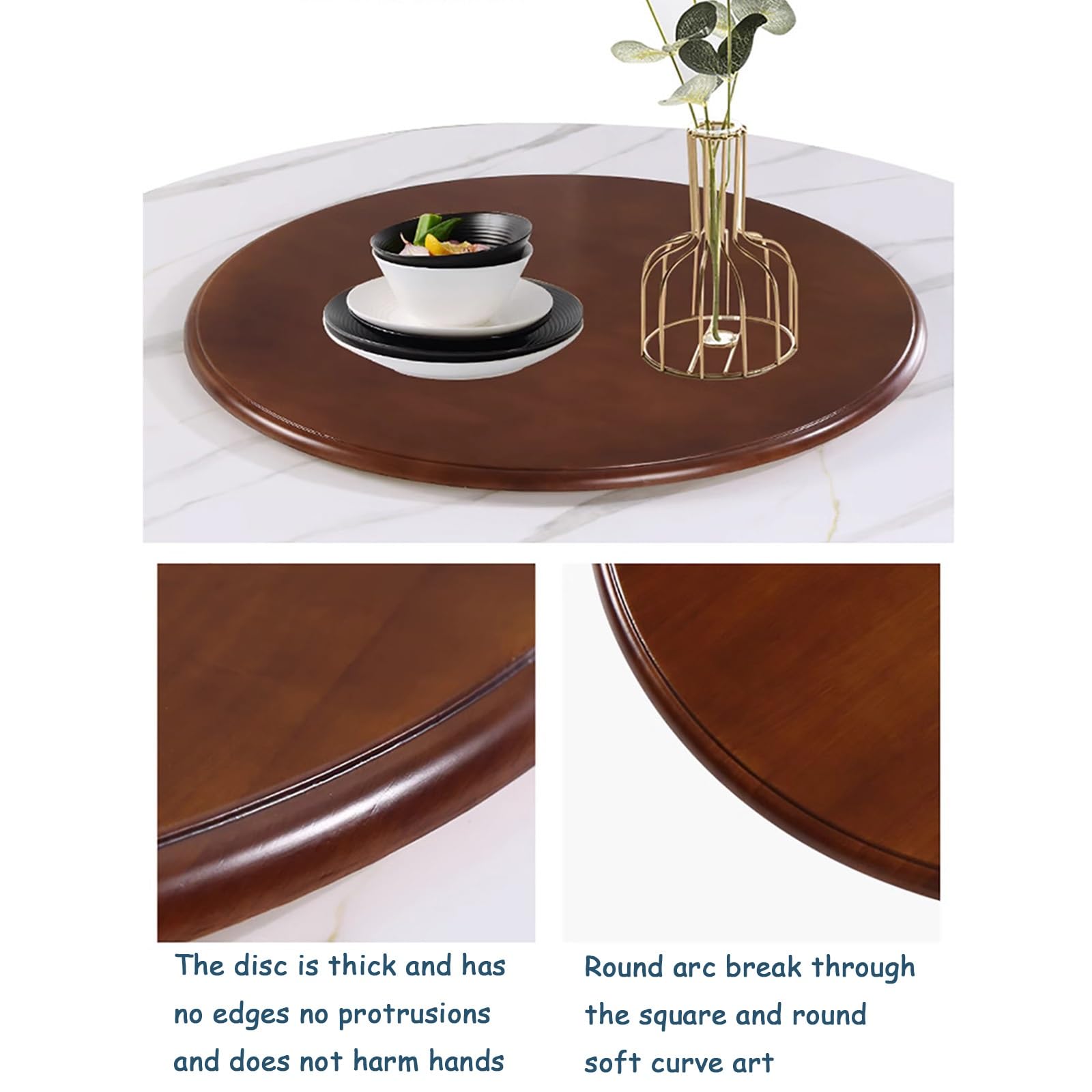 Wood Lazy Susan Turntable Φ24/27/31/35/39/43in, Heat Resistant Rotating Serving Tray, Abrasion Resistant Dining Table Turntable 360° Rotating, Transform Your Dining Experience for Sharing Food Easier