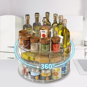 2-tier lazy susan organizer for kitchen, turntable spice rack organizer for kitchen cabinet with 4 sealed seasoning boxes and 4 small spoons,rotating spice racks for pantry, cabinet,cupboard,table.