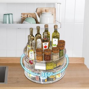 2-Tier Lazy Susan Organizer for Kitchen, Turntable Spice Rack Organizer for Kitchen Cabinet with 4 Sealed Seasoning Boxes and 4 Small Spoons,Rotating Spice Racks for Pantry, Cabinet,Cupboard,Table.