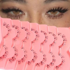 outopen 7 pairs bottom lashes clear band wispy natural look lashes japanese manga style spiky anime lower lashes dramatic diy cosplay bottom eyelashes reusable (a03)