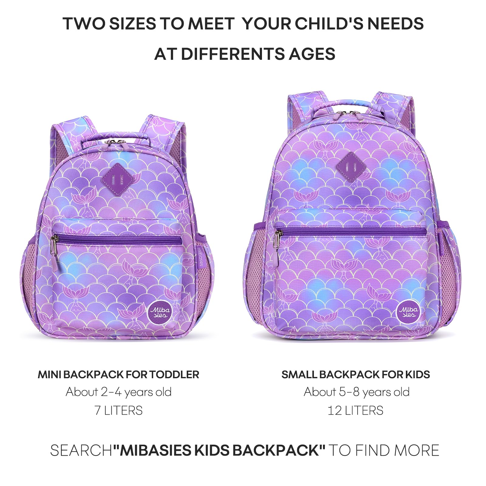 mibasies Toddler Backpack for Girls 2-4, Kindergarten Backpack for Girls, Mermaid Backpack for Preschool Daycare, Mini, Mermaid Tail