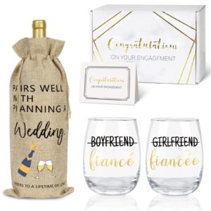 engagement gifts for couples, wine coffee glass engaged gift set with wine bag for women his and her him fiance fiancee friend girlfriend boyfriend newlywed, bride and groom to be, bridal shower gift