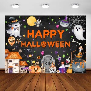 avezano happy halloween backdrop, halloween party decorations banner, trick or treat photo booth halloween backdrops for kids outdoor halloween photoshoot background (7x5ft)