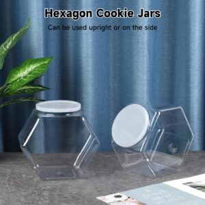 129oz Plastic Candy Jars, 2 Packs Hexagon Cookie jars with Snap-On Lid, Clear Candy Containers for Kitchen Counter, Plastic Canisters for Snacks, Flour, Pet Treats