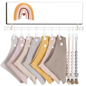 povetire pacifier clip holder baby bibs organizer, neutral baby bandana drool bibs holder - baby burp cloths organizer storage hanging wall decor for nursery newborn infant girls and boys room