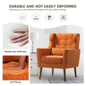 cinkehome Accent Chairs Set of 2 for Living Room, Chenille Upholstered Mordern Armchair, Comfy Soft Padded Lounge Reading Arm Chair in Small Spaces, Bedroom, w/Pillow, Solid Wood Leg, Orange