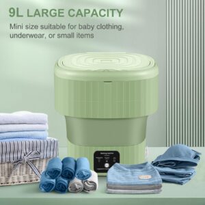 Portable Washing Machine,Mini Washing Machine,9L Large Capacity, with Drainage Basket,for Baby Clothes,Underwear or Small Items,Convenient and clean,Folding Deign, for Apartment or Travel,Green