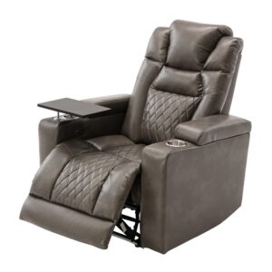 ufinego power recliner chair with usb port and cup holders, home theater seating reclining chair electric recliners with swivel tray table & hidden arm storage for living room bedroom, grey