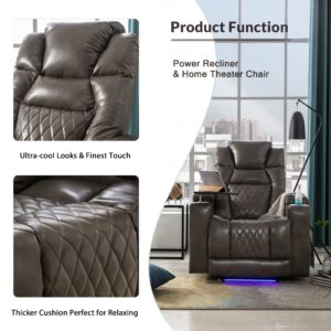 UFINEGO Power Recliner Chair with USB Port and Cup Holders, Home Theater Seating Reclining Chair Electric Recliners with Swivel Tray Table & Hidden Arm Storage for Living Room Bedroom, Grey