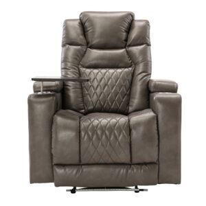 UFINEGO Power Recliner Chair with USB Port and Cup Holders, Home Theater Seating Reclining Chair Electric Recliners with Swivel Tray Table & Hidden Arm Storage for Living Room Bedroom, Grey