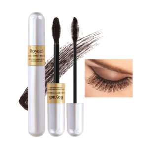 akary mascara waterproof & smudge-proof - 2-1 long-lasting mascara black volumizing and lengthening for eye makeup, liquid lash extensions mascara for a full fan effect, no clumping, curling eyelashes, vegan & cruelty-free, 02 brown