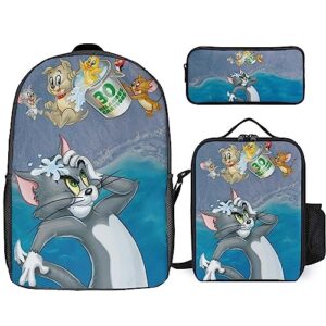 oqatdsn to.m and je.rry backpack teen boys and girls with lunch box pencil case 3 in 1