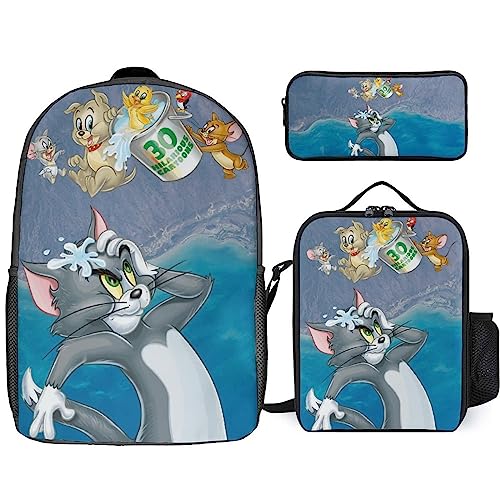 oqatdsn To.M And Je.Rry Backpack Teen Boys And Girls with Lunch Box Pencil Case 3 in 1