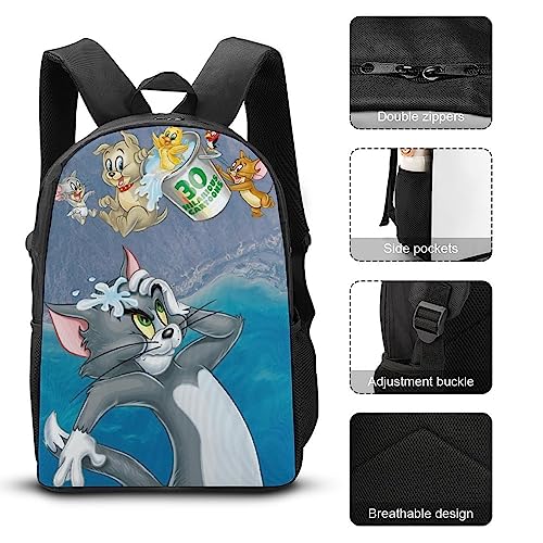 oqatdsn To.M And Je.Rry Backpack Teen Boys And Girls with Lunch Box Pencil Case 3 in 1