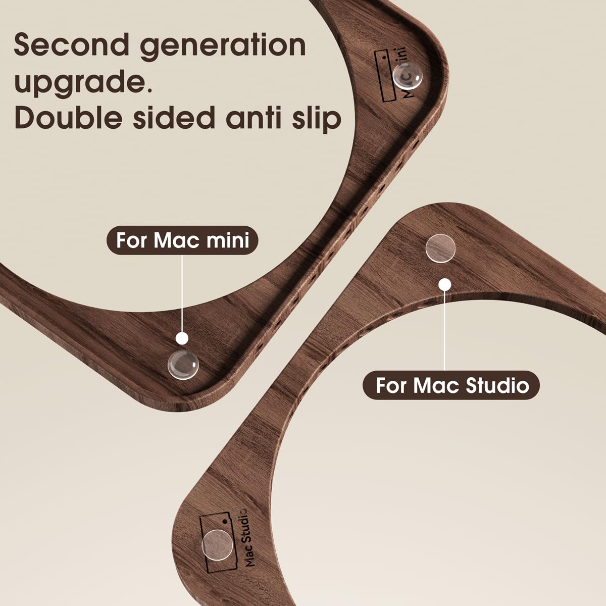 HEWYIOS Black Walnut Desktop Stand is Suitable for Mac Mini and Mac Studio, and The Heat Dissipation and dust Proof Base is Suitable for M1 M2 Host Accessories (Second Generation Upgrade Anti Slip)