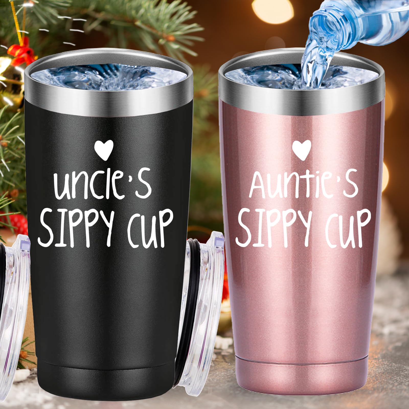 Mamihlap Uncle Auntie Travel Mug Tumbler.Uncle & Aunt Gifts.Gifts for Uncle and Auntie from Nephew and Niece.(20oz Black&Rose Gold)