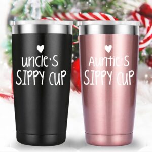 Mamihlap Uncle Auntie Travel Mug Tumbler.Uncle & Aunt Gifts.Gifts for Uncle and Auntie from Nephew and Niece.(20oz Black&Rose Gold)